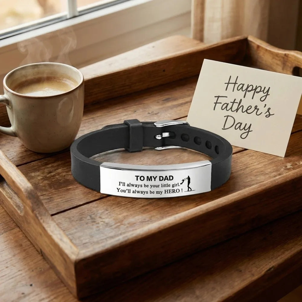 Inspirational Quote Bracelet for Father – Stainless Steel Adjustable Wristband Gift for Men