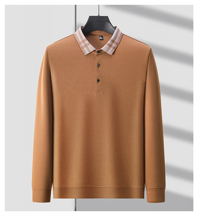 Men’s Light‑Luxury Long‑Sleeve Striped Polo Shirt