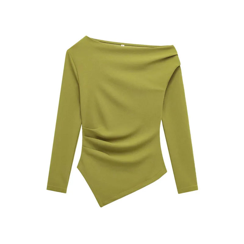 Women’s One‑Shoulder Asymmetrical Long‑Sleeve Y2K Top – HXAO Off‑Shoulder Summer T‑Shirt