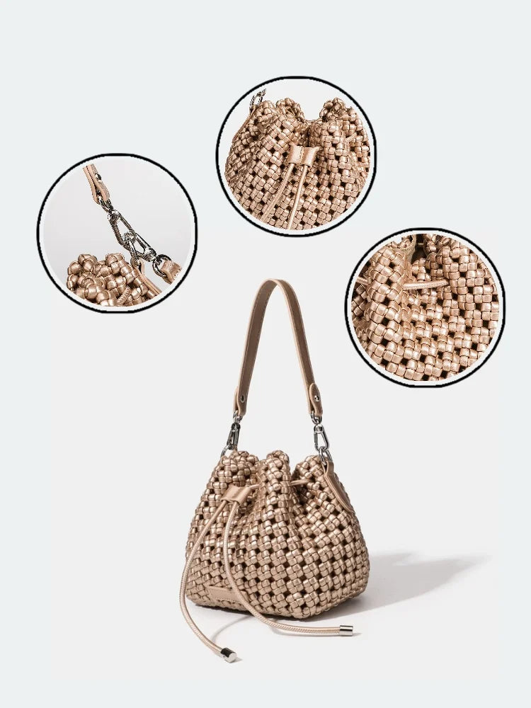 Luxury 2024 Bucket Bags with leather handles large Cross bag PU Woven Tote bag Branded Aesthetic bags Silver women's bags