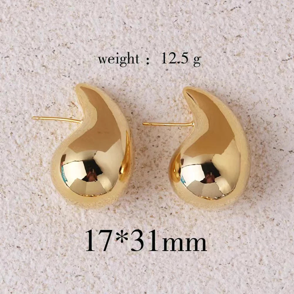 Gold Color Water Drop Earring Stud Simple Design Ins Women Post Earrings 3 Size Available Silver Color Big Surface Girls Jewelry