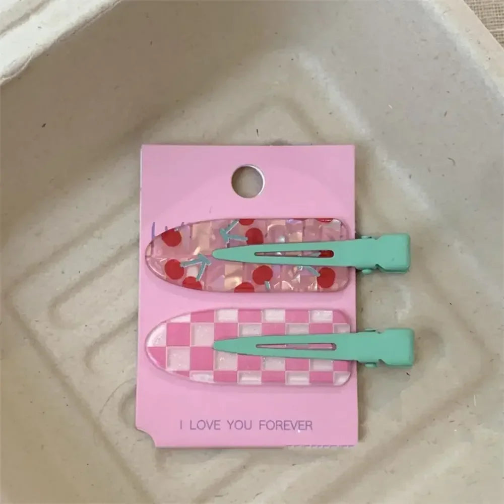 Geometry Traceless Hairpin Cute Cherry Bangs Clip Fruit Hairpin Duckbill Clip Korean Style Makeup Hair Clip Kids
