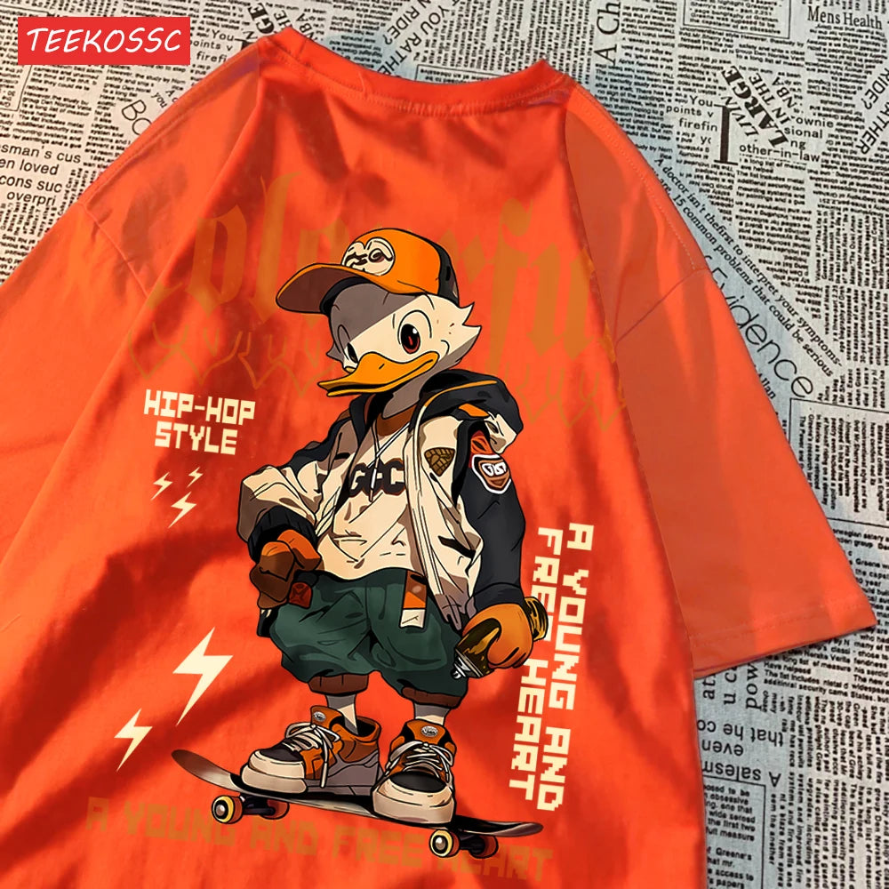 Handsome And Cool Duck Pattern Printing T-Shirt Cotton Fashion T-Shirt Women'S Trendy Cool Clothes Breathable Cartoon Tees