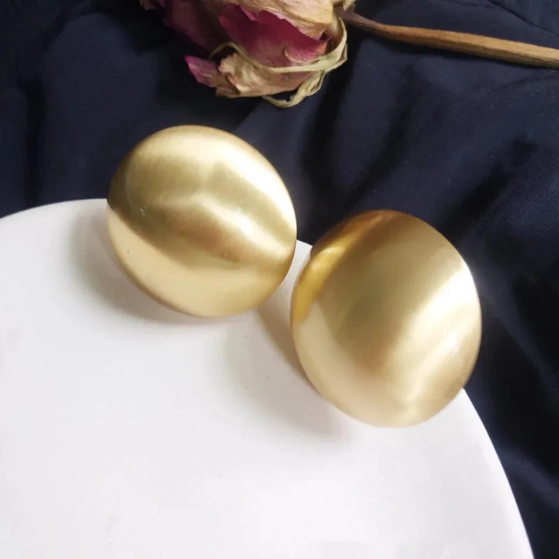 Big Round Frosted Gold Stud Earring for Women