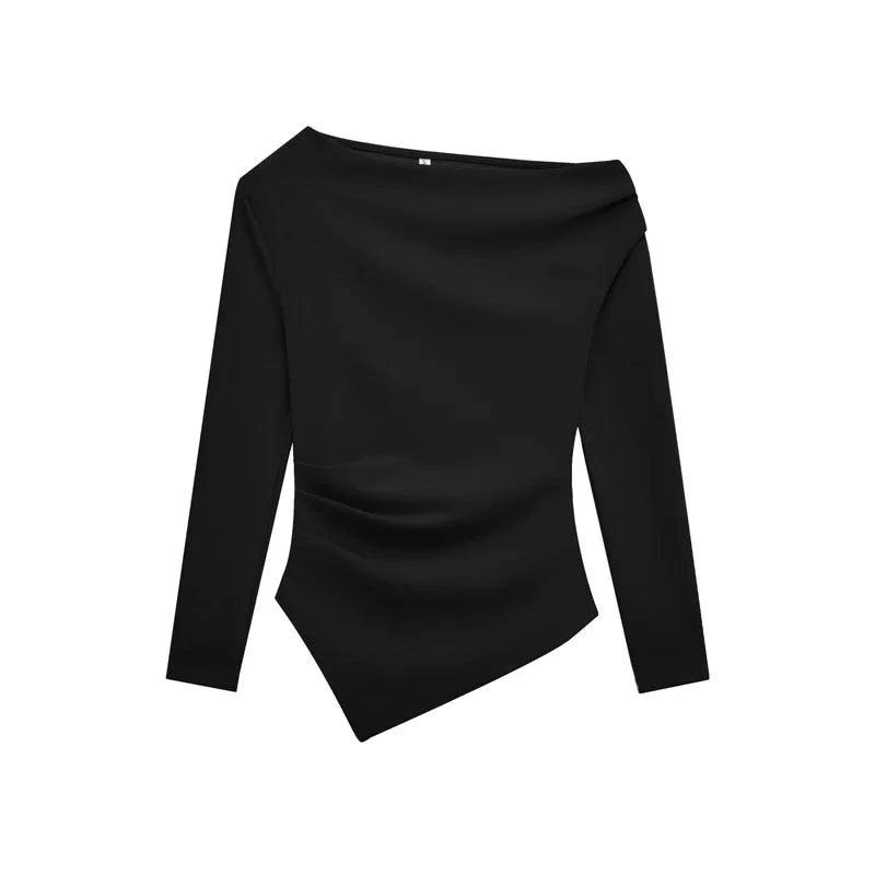 Women’s One‑Shoulder Asymmetrical Long‑Sleeve Y2K Top – HXAO Off‑Shoulder Summer T‑Shirt