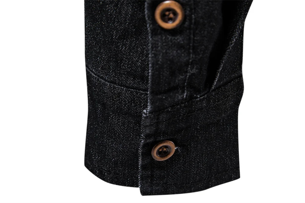 Men’s Elastic Cotton Denim Shirt – Slim‑Fit Long‑Sleeve Cowboy Western Casual Top | AIOPESON Designer Style