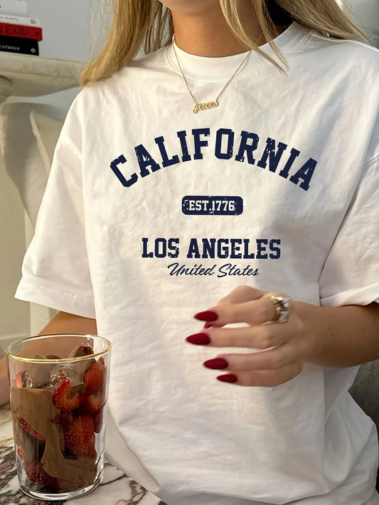 Summer Angeles Machine Washable Casual Casual T Shirts Everyday Women's Vintage California Graphic T-Shirt Round Sleeve