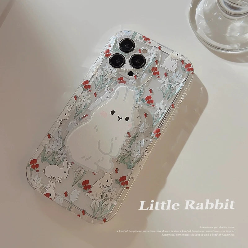 Phone Case For Samsung A33 A53 A23 A13 A34 A54 A24 A14 A04 A04E A32 A52 A22 A12 A72 A05 A15 A55 Cute Rabbit Grip Holder Cover