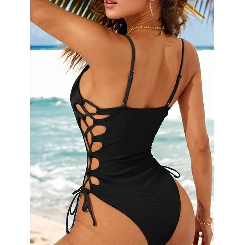 Women’s 2024 Hollow‑Out One‑Piece Swimsuit – Sexy Micro Monokini White Summer Beachwear