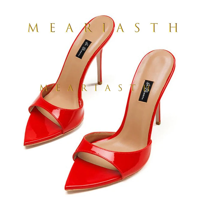 Red Patent Leather High‑Heel Mules for Women