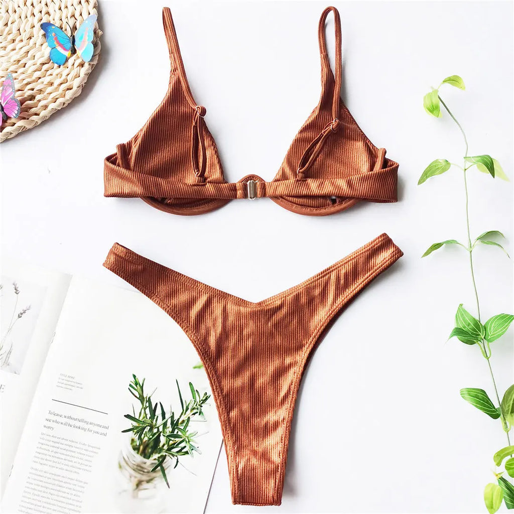 Women’s V‑Bar Underwire Bikini – V‑Shape Wire Two‑Piece Swimsuit S–XL (V439)