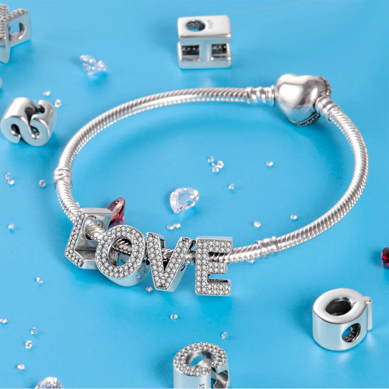 Fit Pendant Original Bracelets Charms Plata De Ley 925 Silver 26 A-Z Alphabet Letters Charm Beads For Women DIY Birthday Jewelry
