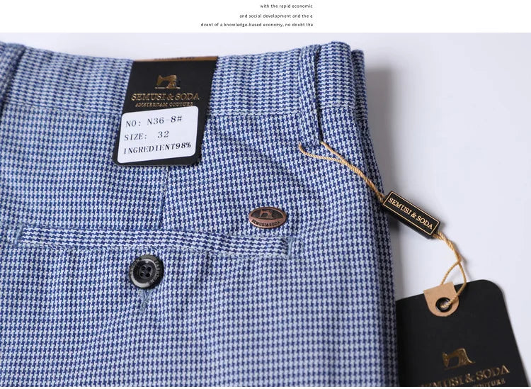 Slim Plaid Blue Suit Pants