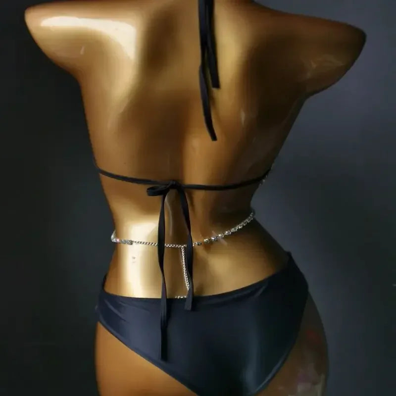 Diamante Bikini Sexy Nightclub Bar DJ Pole Dancing Bikini Sparkly Rhinestones Bra Shorts 2-Piece Set Party Performance Costume
