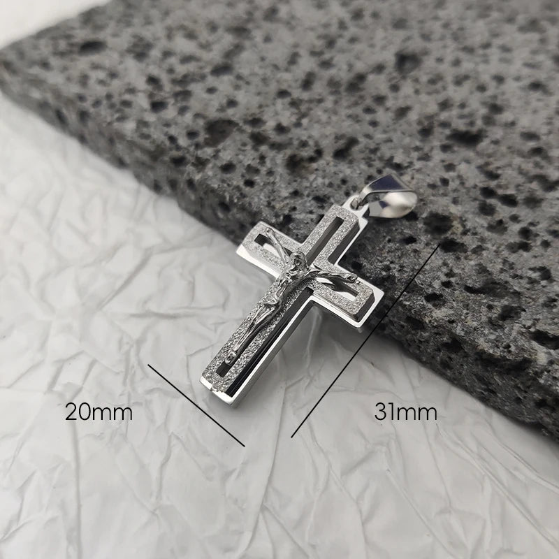 New Design 18K Gold Plated Waterproof Stainless Steel Jesus Cross Pendant For Men Religious Charms
