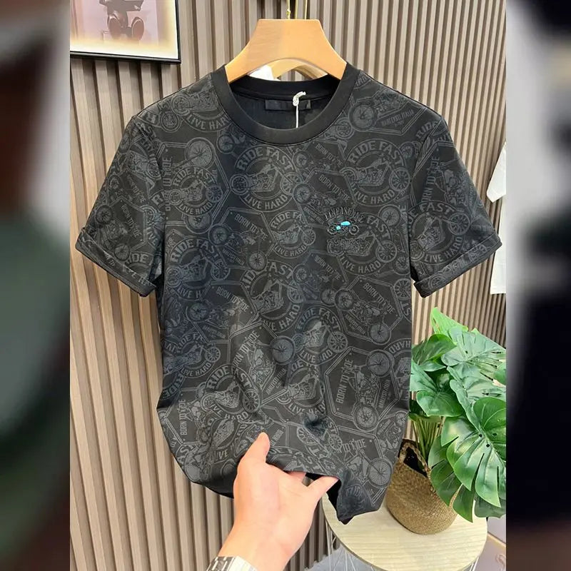 Embroidered Black Graphic T‑Shirt