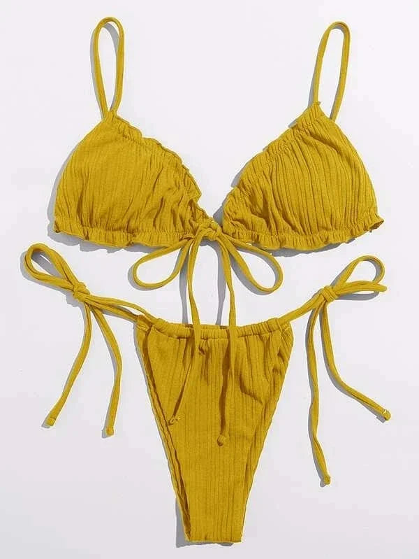 New 2025 Sexy Swimsuit Pit stripe Bikini Women Swimwear  Bathing Suits Push Up Biquinis Bandage Beachwear Solid Bikini Sets