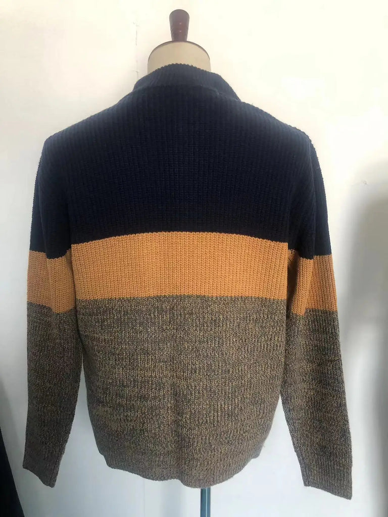 Men’s Color‑Block Semi‑Zipper Sweater