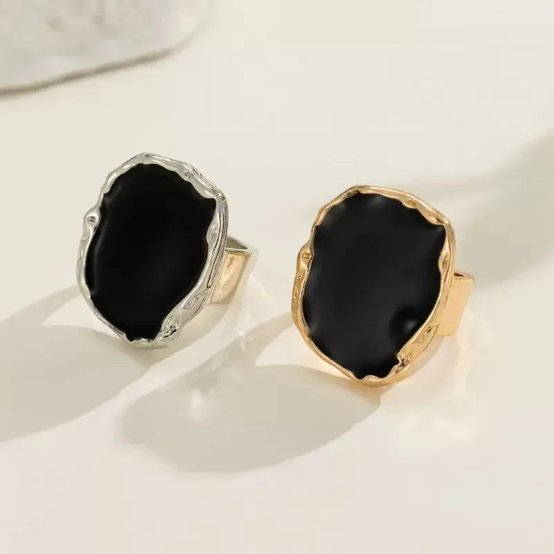 Bohemian Metal Big Black Stone Ring – Gothic Vintage Statement Jewelry for Men & Women