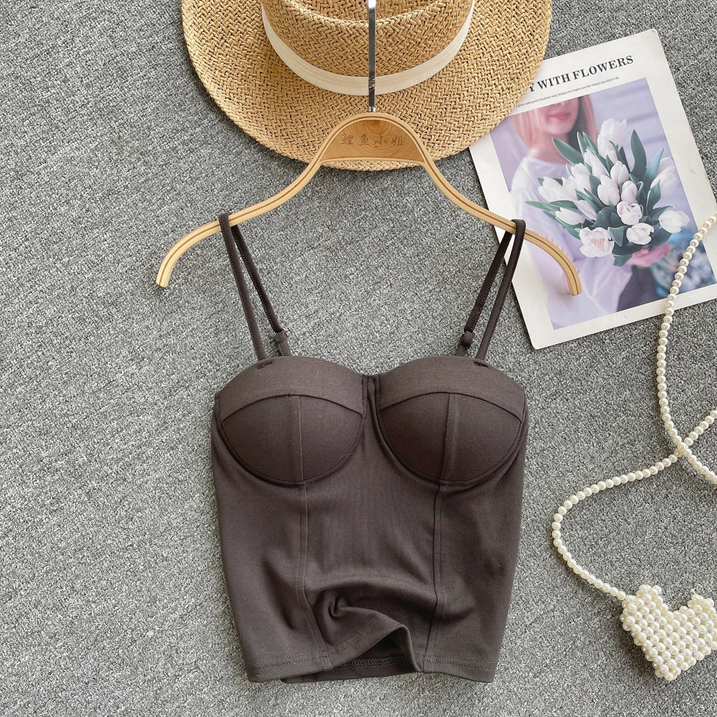 Women Chic Solid Camis Slim Corset Tank Top Basic Sexy Korean Fashion Off Shoulder Summer Women Crop Top