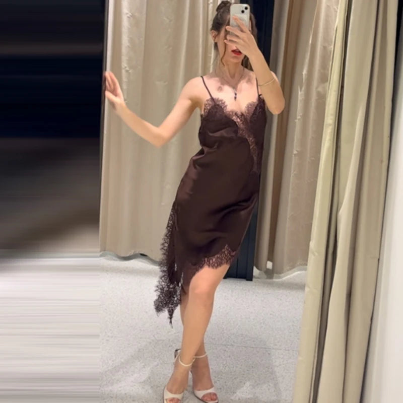 Women’s Lace Asymmetric Slip Dress – Sexy Backless Mini Dress | HXAO Summer 2025 Vestidos