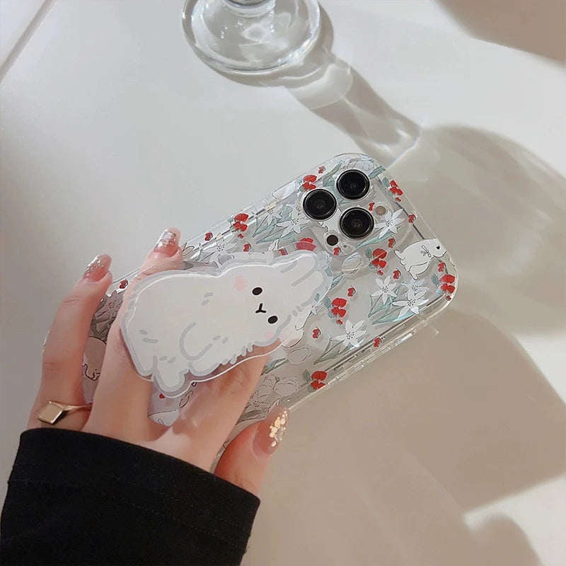 Phone Case For Samsung A33 A53 A23 A13 A34 A54 A24 A14 A04 A04E A32 A52 A22 A12 A72 A05 A15 A55 Cute Rabbit Grip Holder Cover