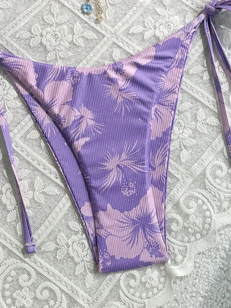 Floral Print Tie Side Bikini Set Women Sexy Trendy Cute Yet Sultry Premium Two Piece Swimsuit for Beach Hot Spring Vacation