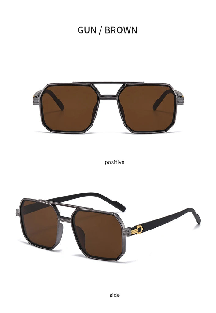 Car Sun Glasses New Fashion Double Beam Polygonal Sunglasses Retro Personalized Trendy Large Frame Eyewear European and American