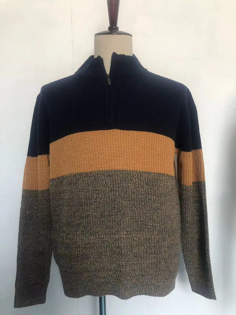 Men’s Color‑Block Semi‑Zipper Sweater