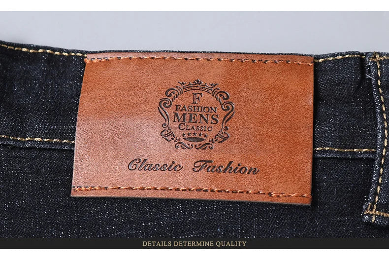 Men’s Soft Black Biker Jeans – Classic Stretch Denim Pants (Sizes 32–38) | Masculine Slim/Straight Fit Moto Style