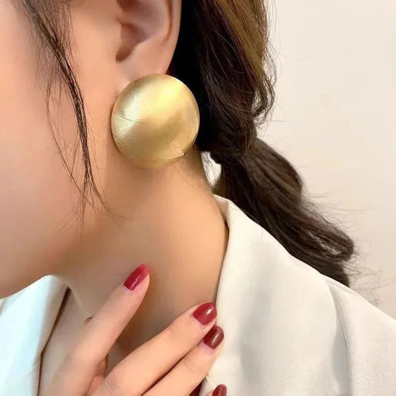 Big Round Frosted Gold Stud Earring for Women