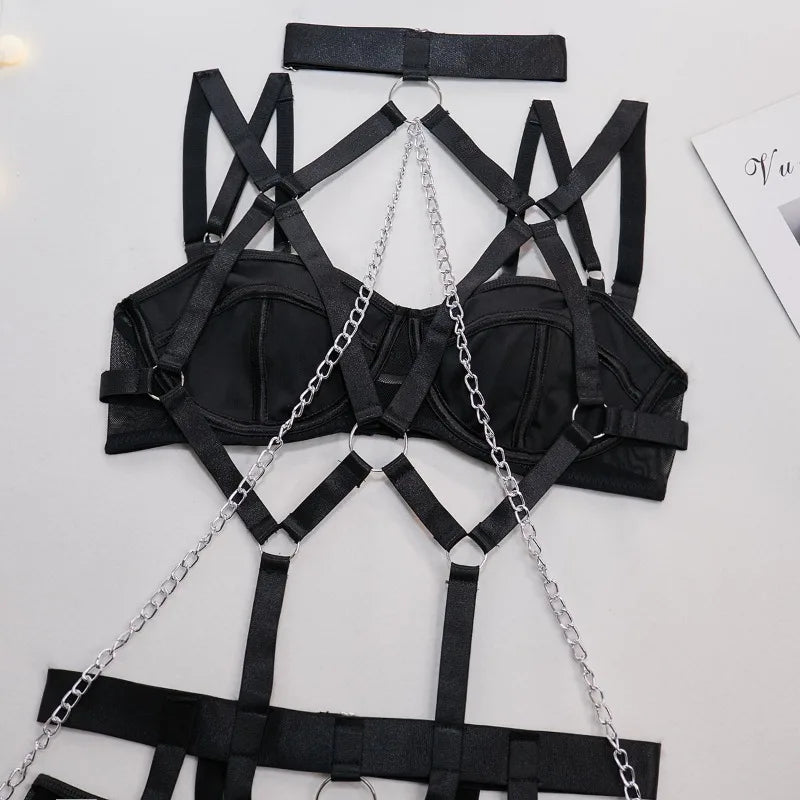 Toucheart Sexy Lingerie Seductive Sexy Role-Playing Chain Four-Piece Set Transparent Underwear For Women Sexy Bra Underwear Set