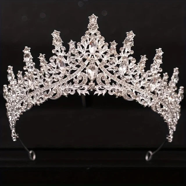 3 Pcs Luxury Silver Color Crystal Water Drop Bridal Jewelry Set Rhinestone Tiara Crown Necklace Earring Set Bridal Wedding Jewel