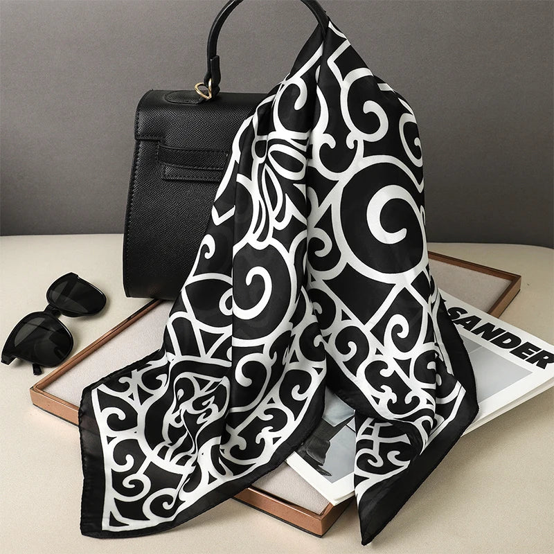 Luxury Brand Square Silk Scarf Women Hairband Design Printed Small Satin Shawls Foulard Neckerchief Female Headbands Bandana