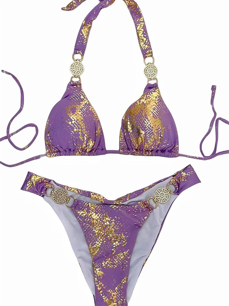 Women’s 2026 White Snake‑Skin Rhinestone Micro Bikini – Luxury Brazilian Push‑Up Thong Swimsuit