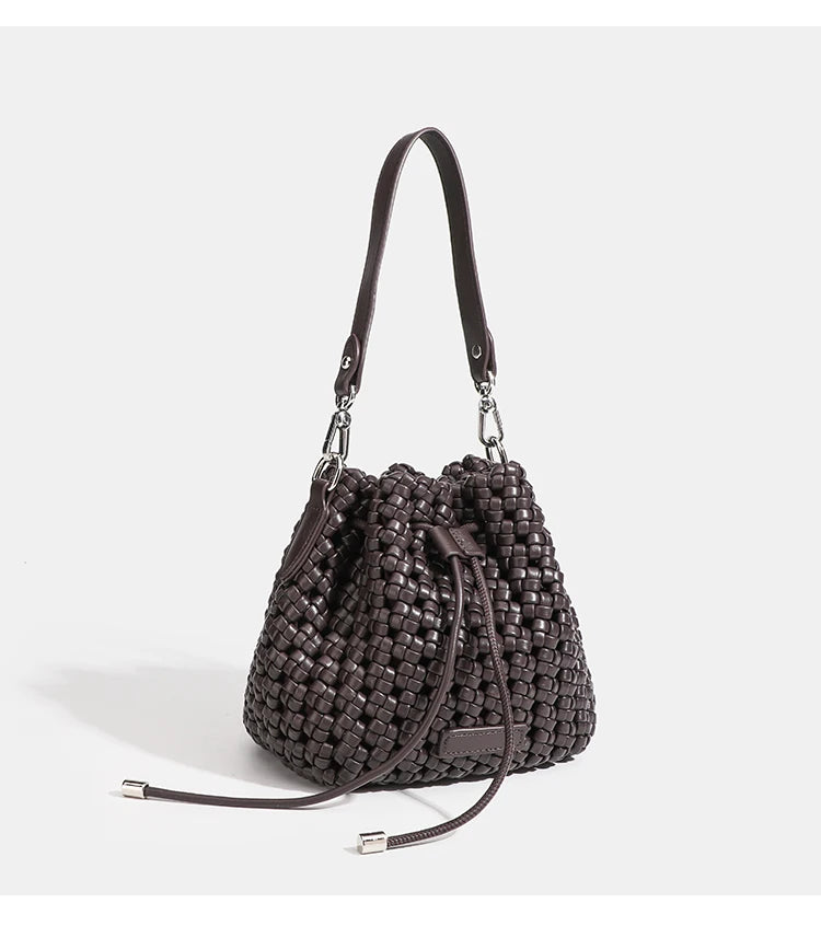 Luxury 2024 Bucket Bags with leather handles large Cross bag PU Woven Tote bag Branded Aesthetic bags Silver women's bags