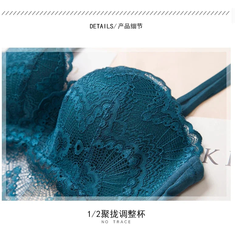 Sexy Push Up Bra Lingerie Set - Comfortable Wireless Lace Underwear, Massage Palm Cup for Lift, 75C/80C/85C
