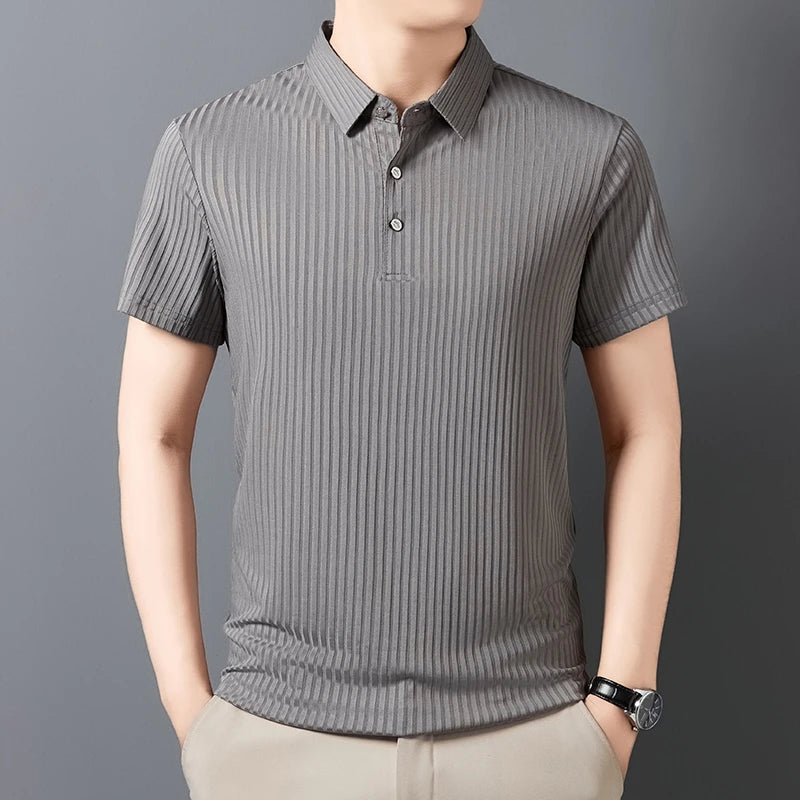 Striped Short‑Sleeve Polo Shirt