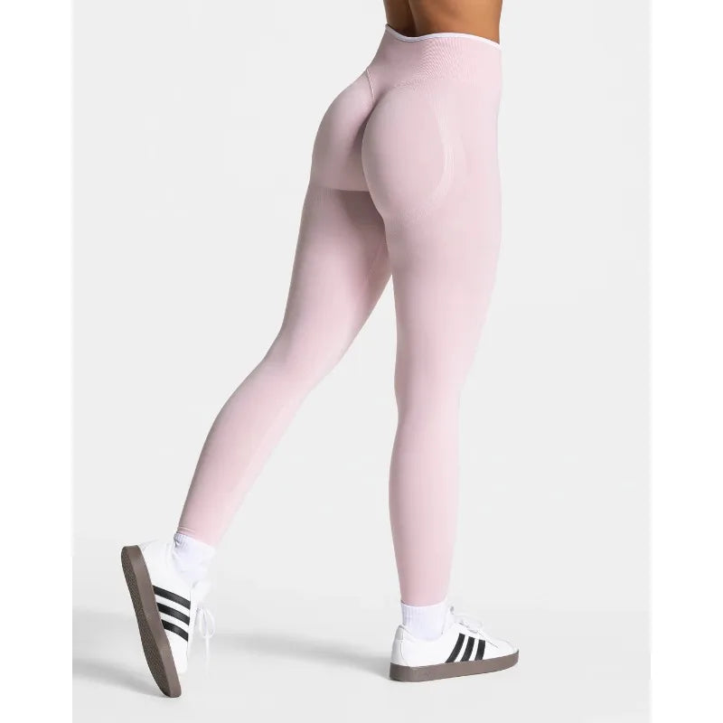 Women’s High‑Waist Seamless Yoga Leggings – Color‑Blocking Hip‑Lifting Knitted Workout Tights