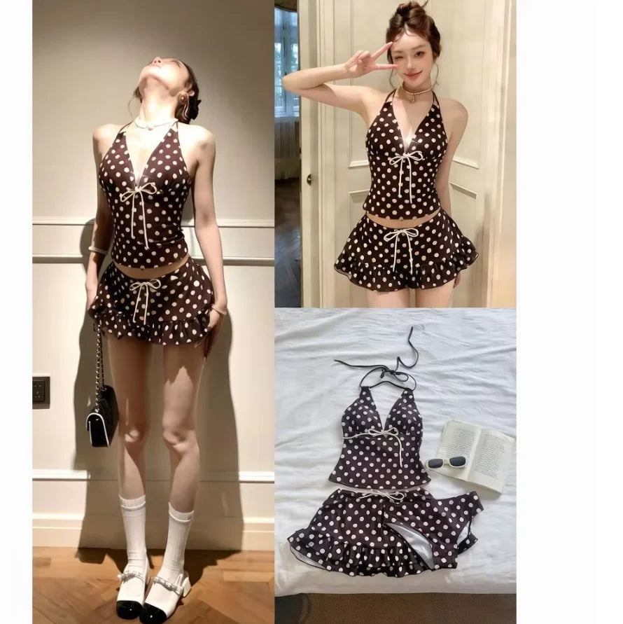 Swimwear Beach Style Bikinis Beachwear Bathing Sexy Lace-up Splicing Vintage Y2k Bikini Sets Holidays Swimsuit Women