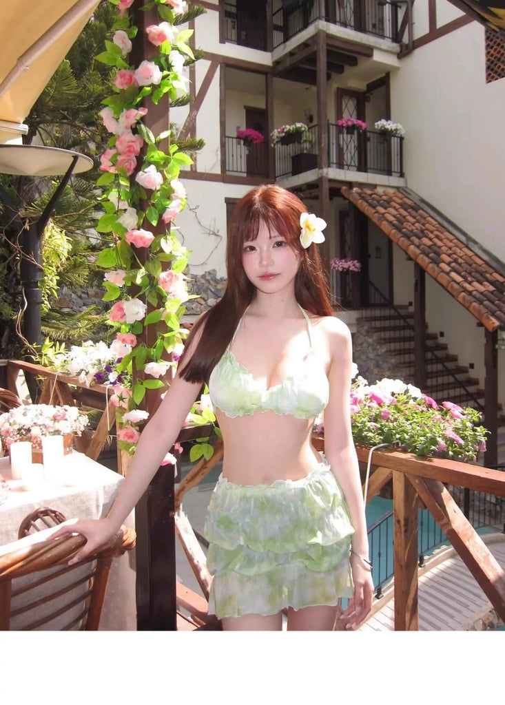 Women's Premium Bikini Set Vintage Ditsy Floral Brightening 3 Piece Swimsuit Cover Up Low Waisted Beach Pool Vacay Swimsuit