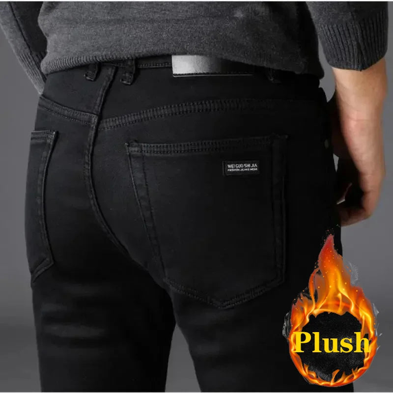 Men’s Stretch Black Biker Jeans – Classic Spring/Autumn Soft Denim Pants | Fashion Slim/Regular Fit Trousers