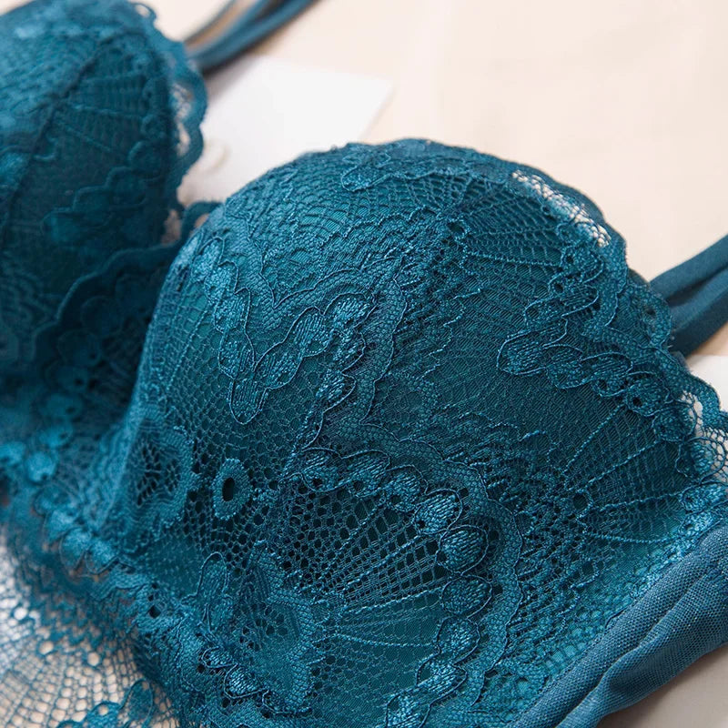 Sexy Push Up Bra Lingerie Set - Comfortable Wireless Lace Underwear, Massage Palm Cup for Lift, 75C/80C/85C