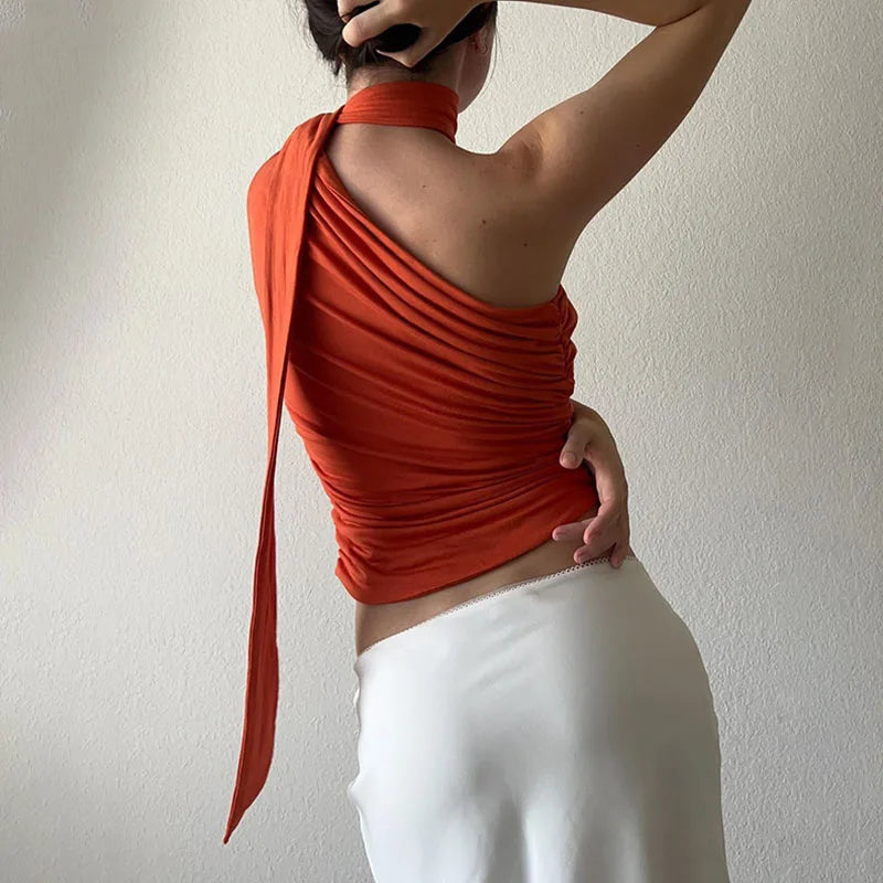 Women’s Backless Halter Crop Top – Sexy Off‑Shoulder Y2K Sleeveless Summer Tank for Club & Casual Wear