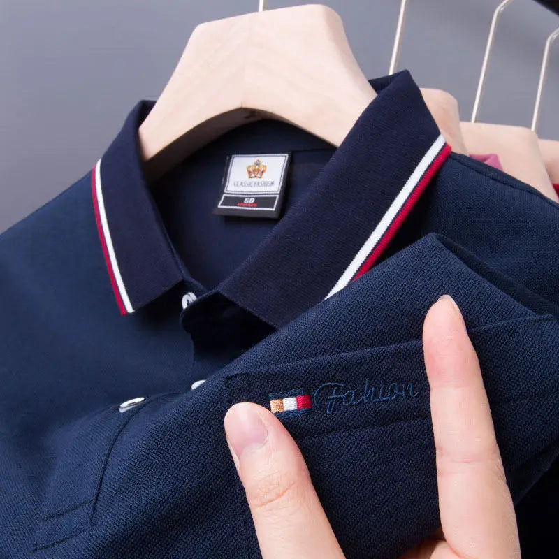 Top Grade Summer Short Sleeve Korean New Fashion Cotton Soft Pure Color Lapel Slim Fit Casual Tops Men's pocket Polo Shirts