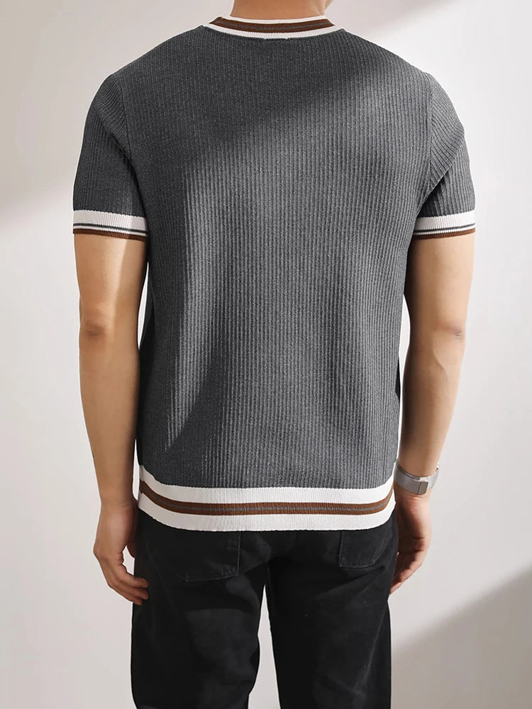 Slim‑Fit Elastic Knit T‑Shirt