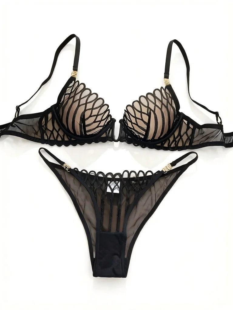 French‑Style Embroidered Transparent Lingerie Set