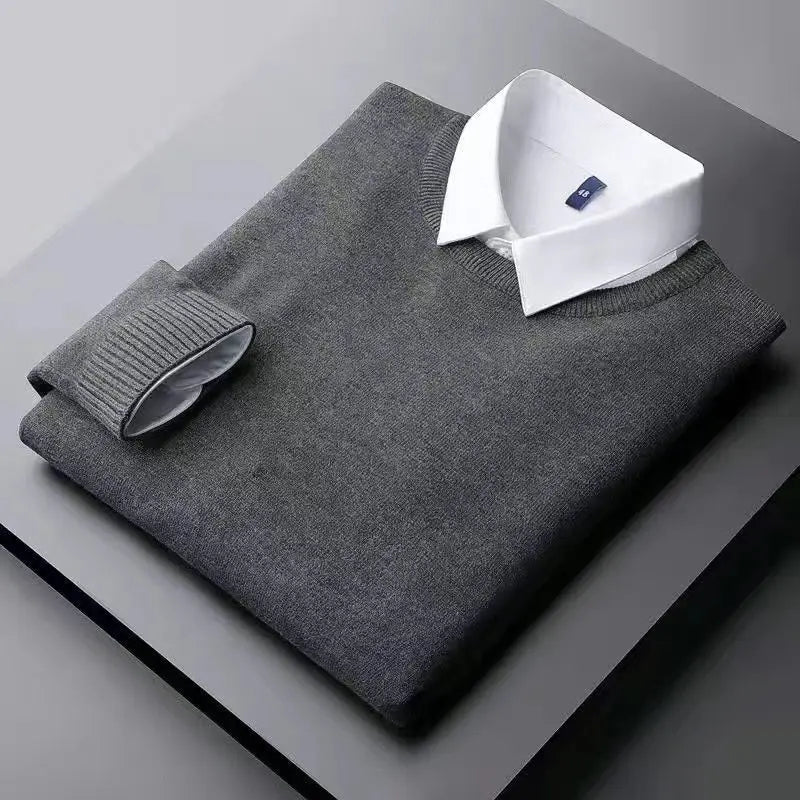 Autumn Winter Slim Fit Fake Two‑Piece Sweater