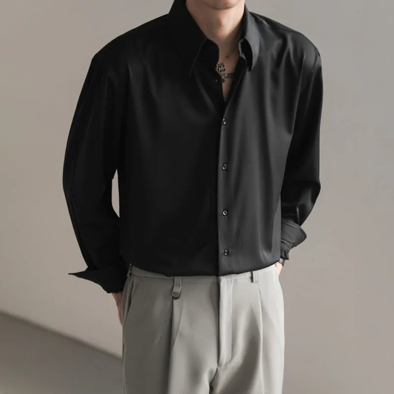 Korean Loose Ice‑Silk Shirt
