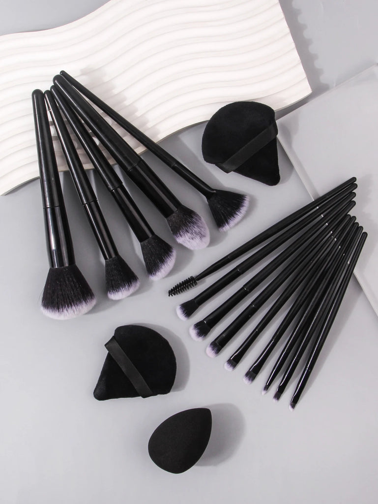 Fashion Makeup Brush Set (3–21pcs) – Soft Hair Cosmetic Brushes with Holder, Beauty Egg & Powder Puff